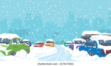 Natural Disasters. Heavy snow caused the car to be buried in snow, causing traffic congestion.