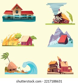 Natural disasters life threatening situation color collection set