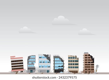 Natural disasters such as earthquakes flooding high-rise buildings, commercial buildings, and urban landscapes