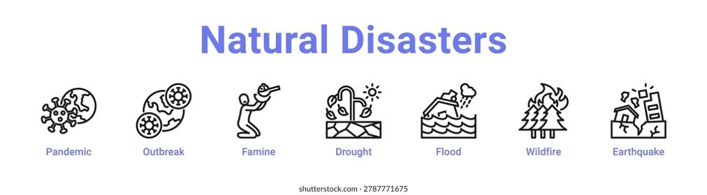 Natural Disasters web icon banner and collection