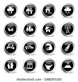 natural disasters web icons - black round chrome buttons