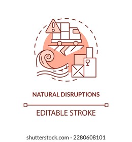 Natural disruptions terracotta concept icon. Catastrophe. Supply chain alteration abstract idea thin line illustration. Isolated outline drawing. Editable stroke. Arial, Myriad Pro-Bold fonts used