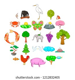 Natural diversity icons set. Cartoon set of 25 natural diversity vector icons for web isolated on white background