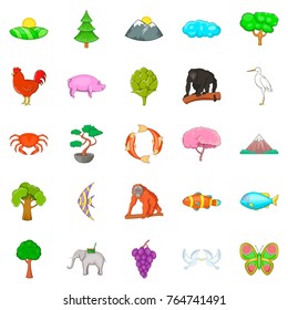 Natural diversity icons set. Cartoon set of 25 natural diversity vector icons for web isolated on white background