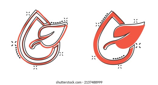 Natural drop water icon in comic style. Liquid cartoon vector illustration on white isolated background. Droplet splash effect business concept.