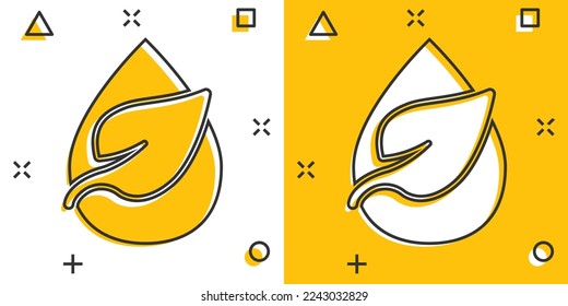 Natural drop water icon in comic style. Liquid cartoon vector illustration on white isolated background. Droplet splash effect business concept.