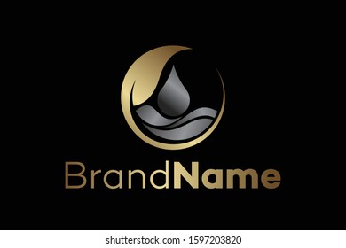 natural drop water or licuid logo concept in gold and metal color
