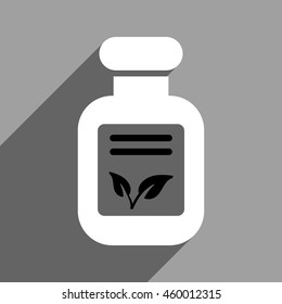 Natural Drugs long shadow vector icon. Style is a flat natural drugs black and white iconic symbol on a gray square background.