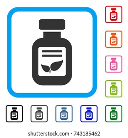 Natural Drugs Vial icon. Flat gray pictogram symbol in a light blue rounded frame. Black, gray, green, blue, red, orange color additional versions of Natural Drugs Vial vector.