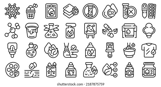 Natural dyes icons set outline vector. Tie ideas. Spiral batik