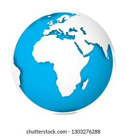 Natural Earth globe. 3D world map with lands dropping shadows on blue seas and oceans. Vector illustration.