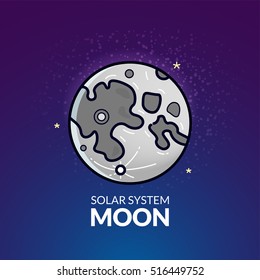 Natural Earth's Moon, Solar System object, vector illustration in outline style