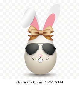 Natural easter eggs with hare face, sunglasses and ears ribbon. Eps 10 vector file.
