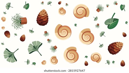 Natural eco design featuring pinecones leaves and organic shapes in earth tones ideal for nature related themes and environmental projects
