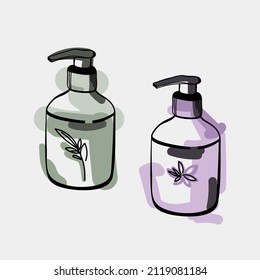 Naturschonende Kosmetik, handgezeichnet mit Lotus und Pflanzenminimalismus