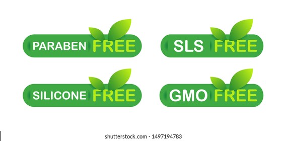 Natural eco products sticker set - Paraben free, SLS free, Silicone free, GMO free - isolated eco friendly healthy icons