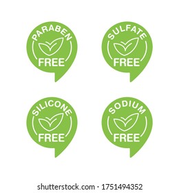 Natural eco products sticker set - Paraben free, SLS free, Silicone free, GMO free - isolated eco friendly healthy icons