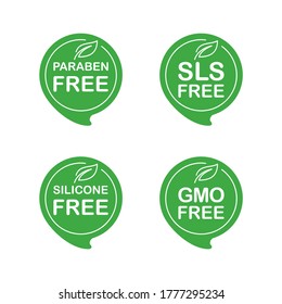 Natural eco products sticker set - Paraben free, SLS free, Silicone free, GMO free - isolated eco friendly healthy icons