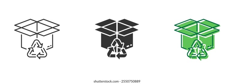 Natural Eco Recycling Cardboard Pack Line and Silhouette Icon Set. Organic Renewable Box for Delivery Icon. Ecology Bio Recycle Package Pictogram. Editable Stroke. Isolated Vector Illustration.