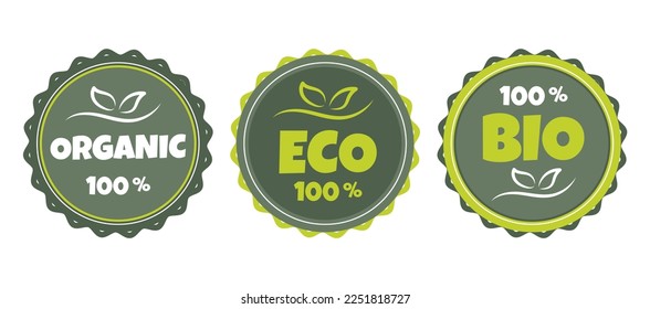 Natural ,eco,bio  vector icon circle sign. Organic and  healthy food stickers 