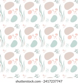 Natural ecological abstract background in boho style. Delicate green and blue shades. Vector drawing on a white background for fabric, wallpaper, textile.