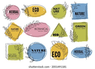 Natural and ecologically friendly, organic and eco, quality and guarantee of products. Packaging for food or cosmetics alternatives. Label or banner, emblem or logotype. Vector in flat style