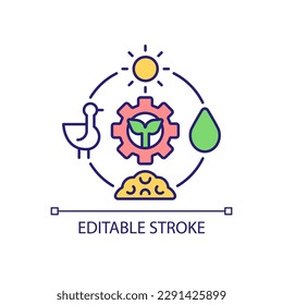 Natural ecosystem RGB color icon. Self sufficient environment. Gardening. Horticultural practice. Isolated vector illustration. Simple filled line drawing. Editable stroke. Arial font used