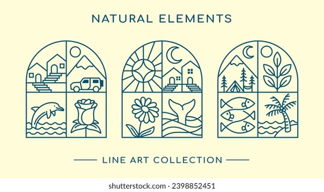 colección de diseño de líneas de elementos naturales