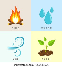 Natural Elements -Fire, Water,  Air and Earth. Vector illustration