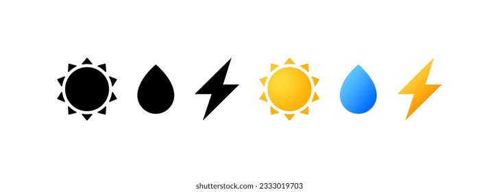 Natural elements. Flat, color, icons of natural elements, forces of nature. Vector icons.