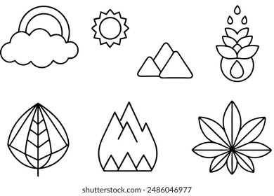 Natural Elements Line Art Aurora Borealis and Solar Flares
