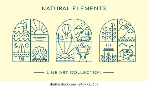 natural elements line art design collection