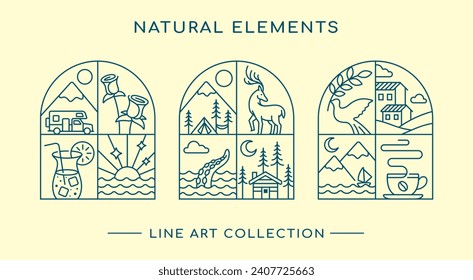 colección de diseño de líneas de elementos naturales