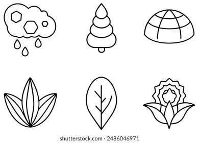 Natural Elements Line Art Ocean Waves and Mountain Peaks