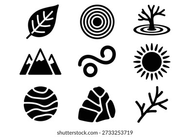 Natural elements symbols leaf concentric circles