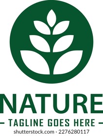 Un diseño de logotipo natural y energético con una hoja vertical en un marco de círculo que representa crecimiento, estabilidad y equilibrio. El logotipo es perfecto para los negocios que utilizan productos ecológicos o naturales