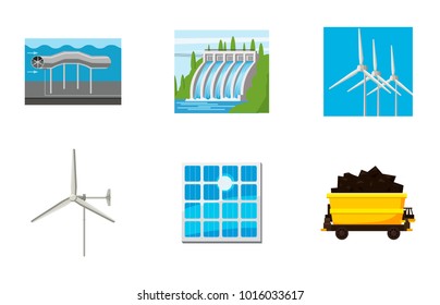 Natural energy icon set. Cartoon set of natural energy vector icons for web design isolated on white background