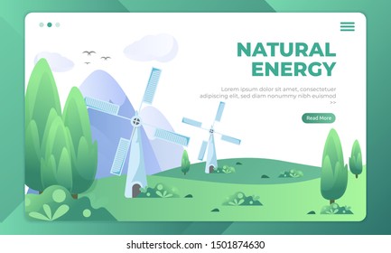 Natural energy, landscape illustration on the landing page