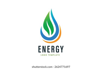 Natural Energy Logo with Fire and Water Combination