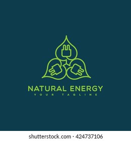 Natural energy logo template design in outline style. Vector illustration.