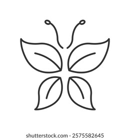 Natural Environment Beautiful Plant Symbol. Leaf in Butterfly Shape Line Icon. Ecology Beauty Plant Butterfly. Organic Eco Nature Decoration. Editable Stroke. Isolated Vector Illustration.