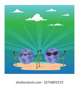 Natural environment conservation concept smile face cartoon globe .World Happy earth day Vector illustration design.