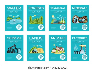 Natural environmental resources vertical banners set with ecology symbols flat isolated vector illustration