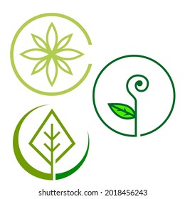 natural environmentaly set of nature simple eco friendly circle green leaf logo vector elements