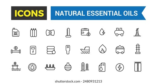 Natural Essential oils icons collection. Outline icons pack. Editable vector icon set and illustration for web and UI.