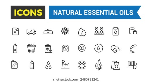 Natural Essential oils icons collection. Outline icons pack. Editable vector icon set and illustration for web and UI.