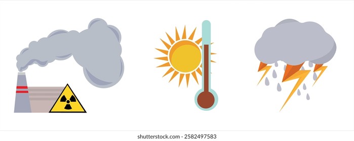 Natural events icons. Natural disasters vector illustrations.