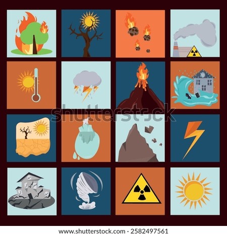 Natural events icons. Natural disasters vector illustrations.