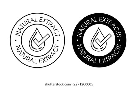 'natural extract' vector icon set with drop symbol, black in color