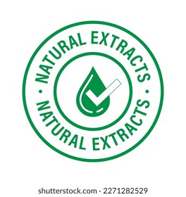 natural extract vector stamp with drop symbol and tick mark, green in color